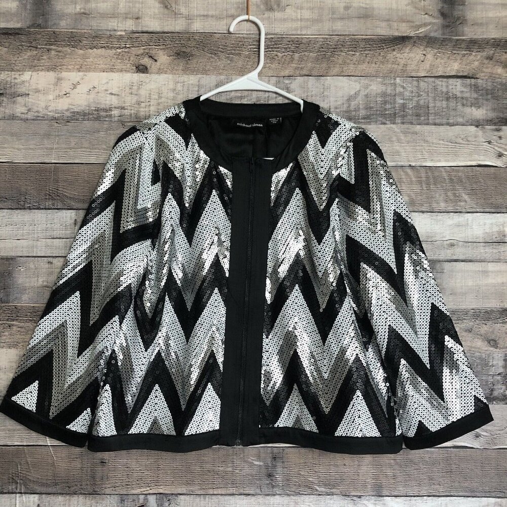 Michael Simon Chevron Sequin Evening Jacket - Blk/Wht/Gry - Women's PM